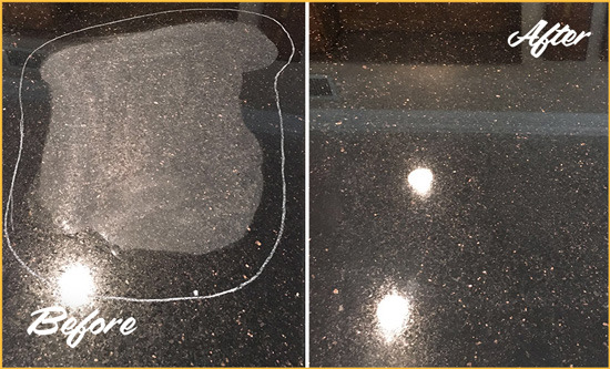 Before and After Picture of a Enon Granite Stone Countertop Polished to Remove Scratches