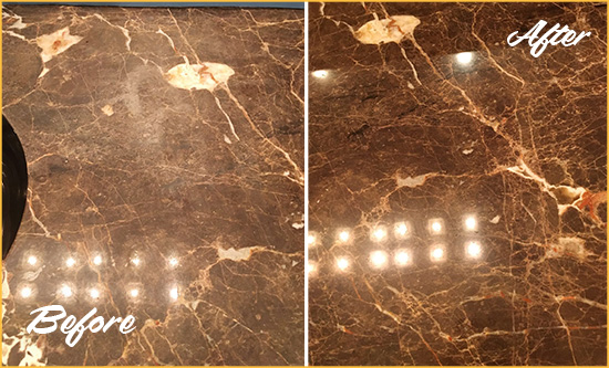 Before and After Picture of a Enon Marble Stone Countertop Polished to Eliminate Stains