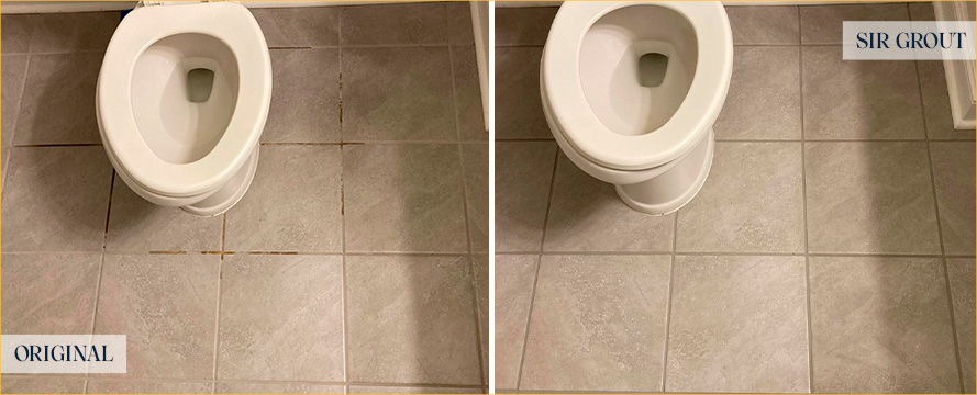 Bathroom Floor Before and After a Grout Cleaning in Westerville, OH