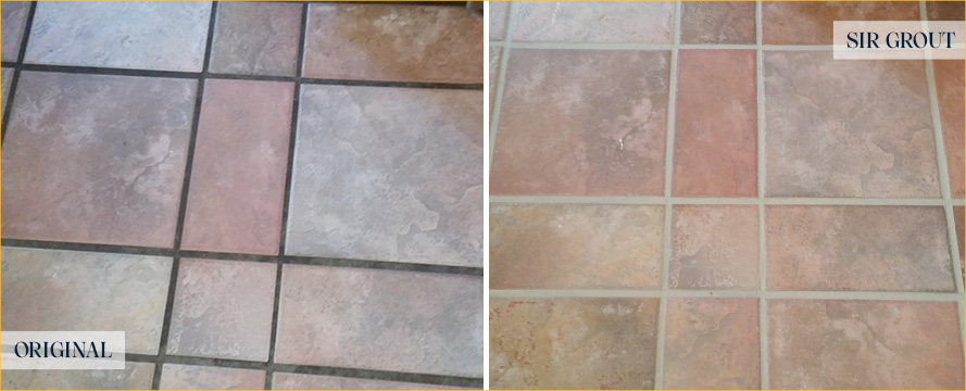 Tile Floor Before and After a Grout Cleaning in Columbus