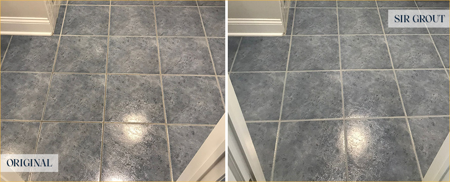 Bathroom Floor Before and After a Caulking Service in Springfield