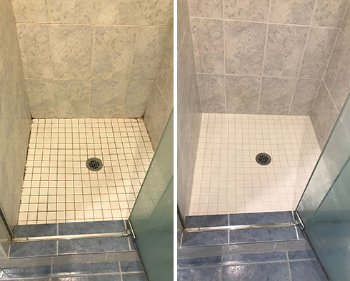 Shower Floor Before and After a Caulking Service in Springfield