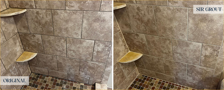 Shower Before and After a Flawless Grout Sealing in Dublin, OH