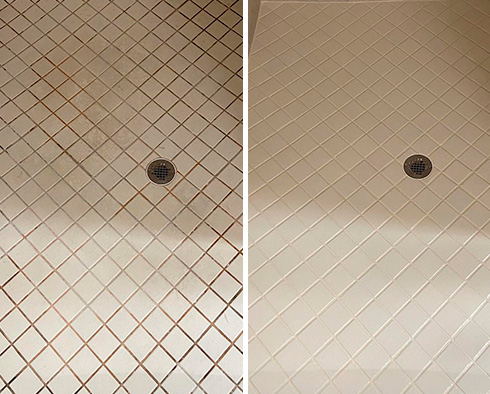 Shower Before and After Our Hilliard Tile and Grout Cleaners