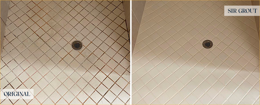 Shower Before and After Our Hilliard Tile and Grout Cleaners
