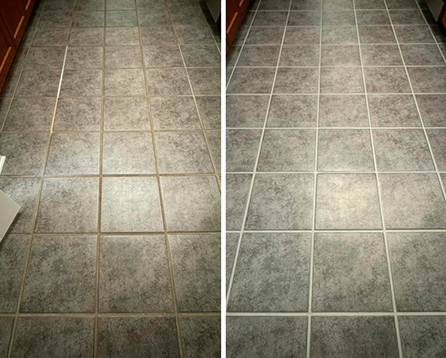 Floor Before and After a Grout Cleaning in Plain City, OH