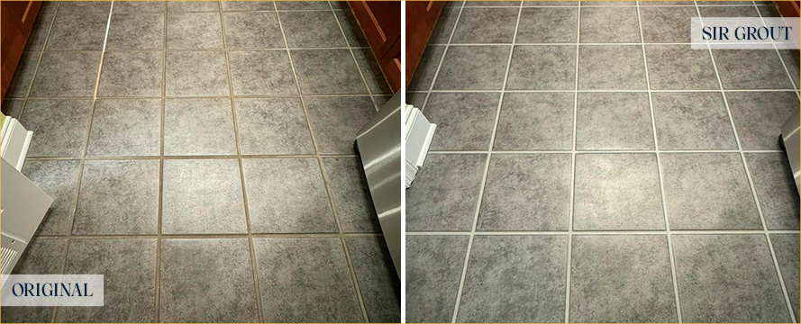 Floor Before and After a Grout Cleaning in Plain City, OH