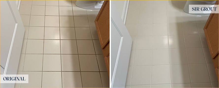 Bathroom Floor Before and After Our Powell Grout Sealing Service