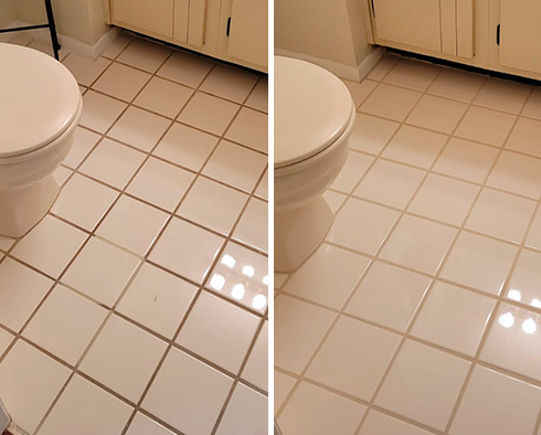 Floor Before and After a Grout Cleaning in Yellow Springs, OH
