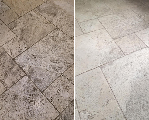 Travertine Floor Before and After a Stone Cleaning in Wilmington