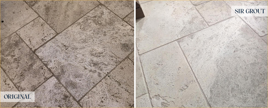 Travertine Floor Before and After a Stone Cleaning in Wilmington