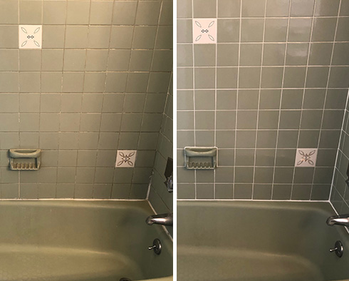 Tile Shower Before and After a Grout Cleaning in Springfield