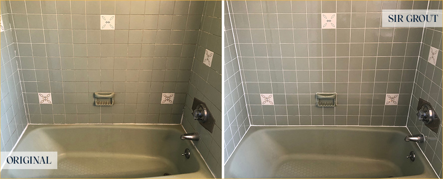 Tile Shower Before and After a Grout Cleaning in Springfield