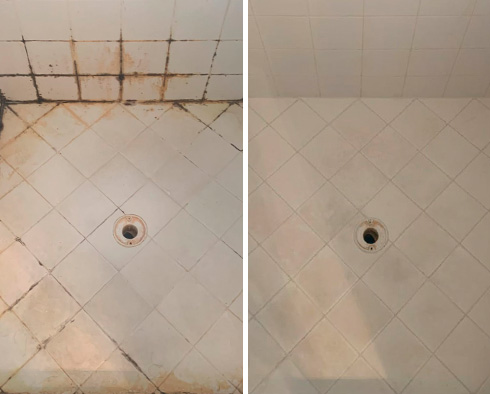 Shower Before and After Our Springfield Tile and Grout Cleaners Work