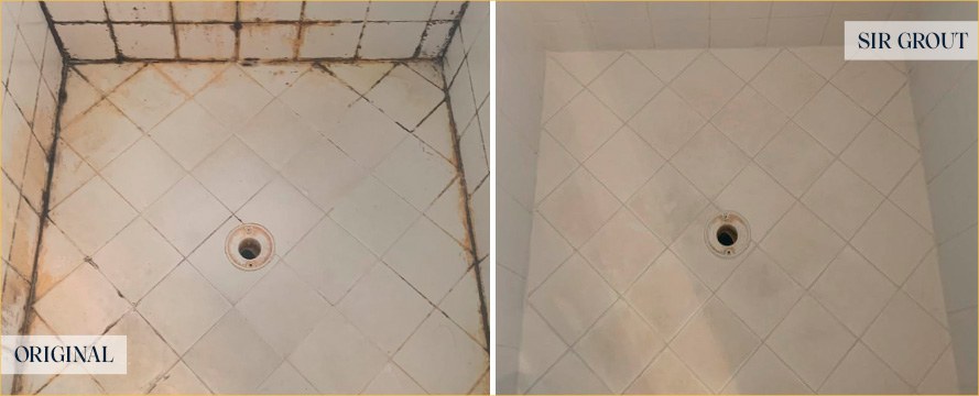 Shower Before and After Our Springfield Tile and Grout Cleaners Work