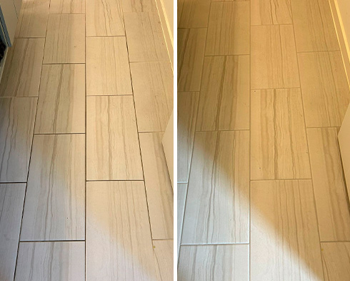 Bathroom Floor Before and After Our Dublin Grout Recoloring Services