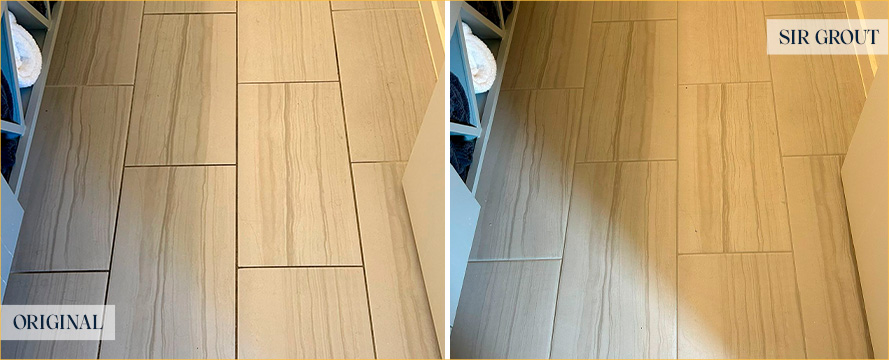 Bathroom Floor Before and After Our Dublin Grout Recoloring Services