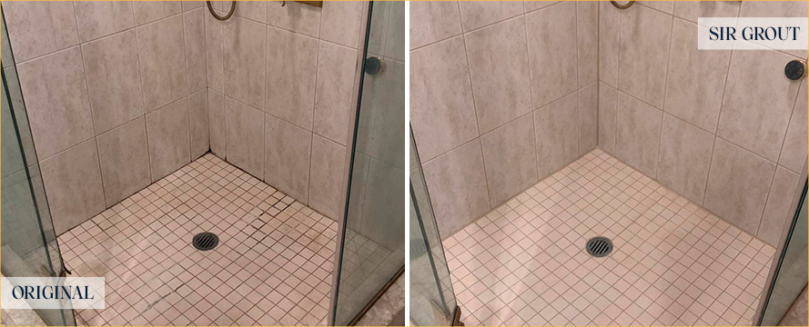 Shower Stall Before and After a Service from Our Tile and Grout Cleaners in Hilliard