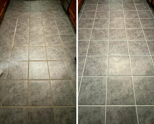 Tile Floor Before and After a Grout Sealing in Plain City