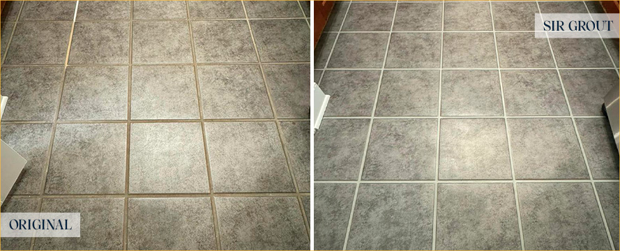 Tile Floor Before and After a Grout Sealing in Plain City