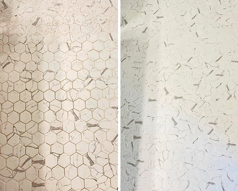 Floor Before and After a Grout Cleaning in Springfield, OH