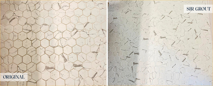 Floor Before and After an Excellent Grout Cleaning in Springfield, OH