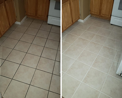 Kitchen Floor Before and After a Service from Our Tile and Grout Cleaners in Hilliard