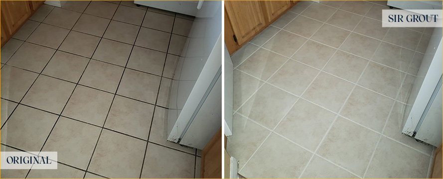 Kitchen Floor Before and After a Service from Our Tile and Grout Cleaners in Hilliard