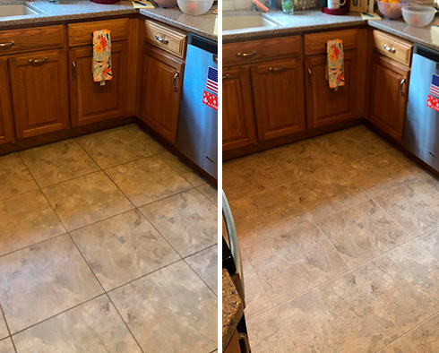 Floor Before and After a Grout Sealing in Springfield, OH